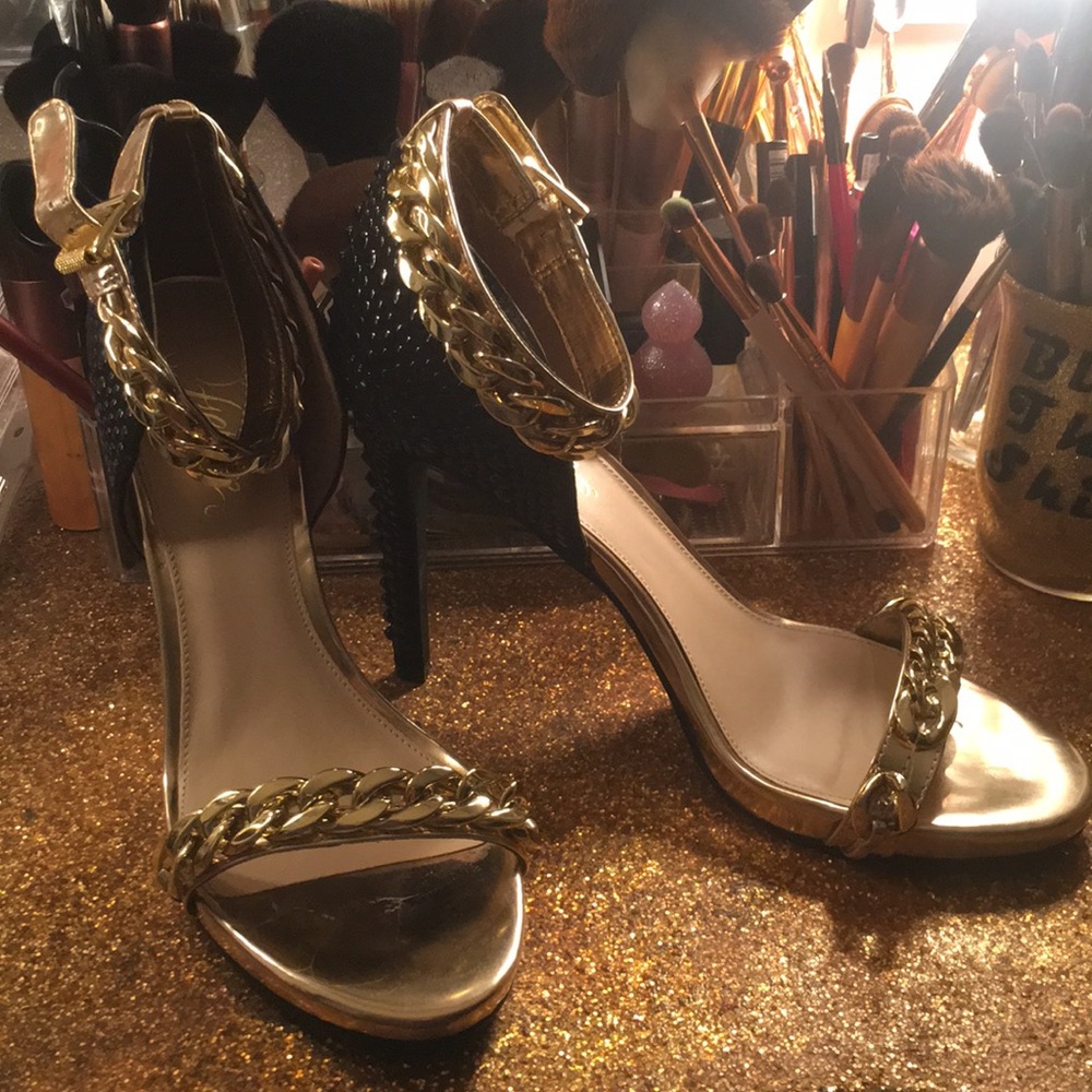 Black & Gold Chain Heels